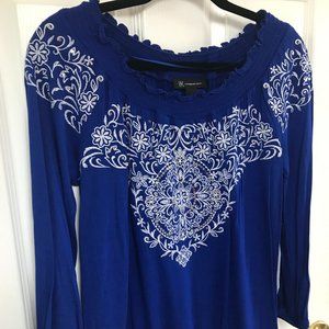 INC Royal Blue Embroidered Top